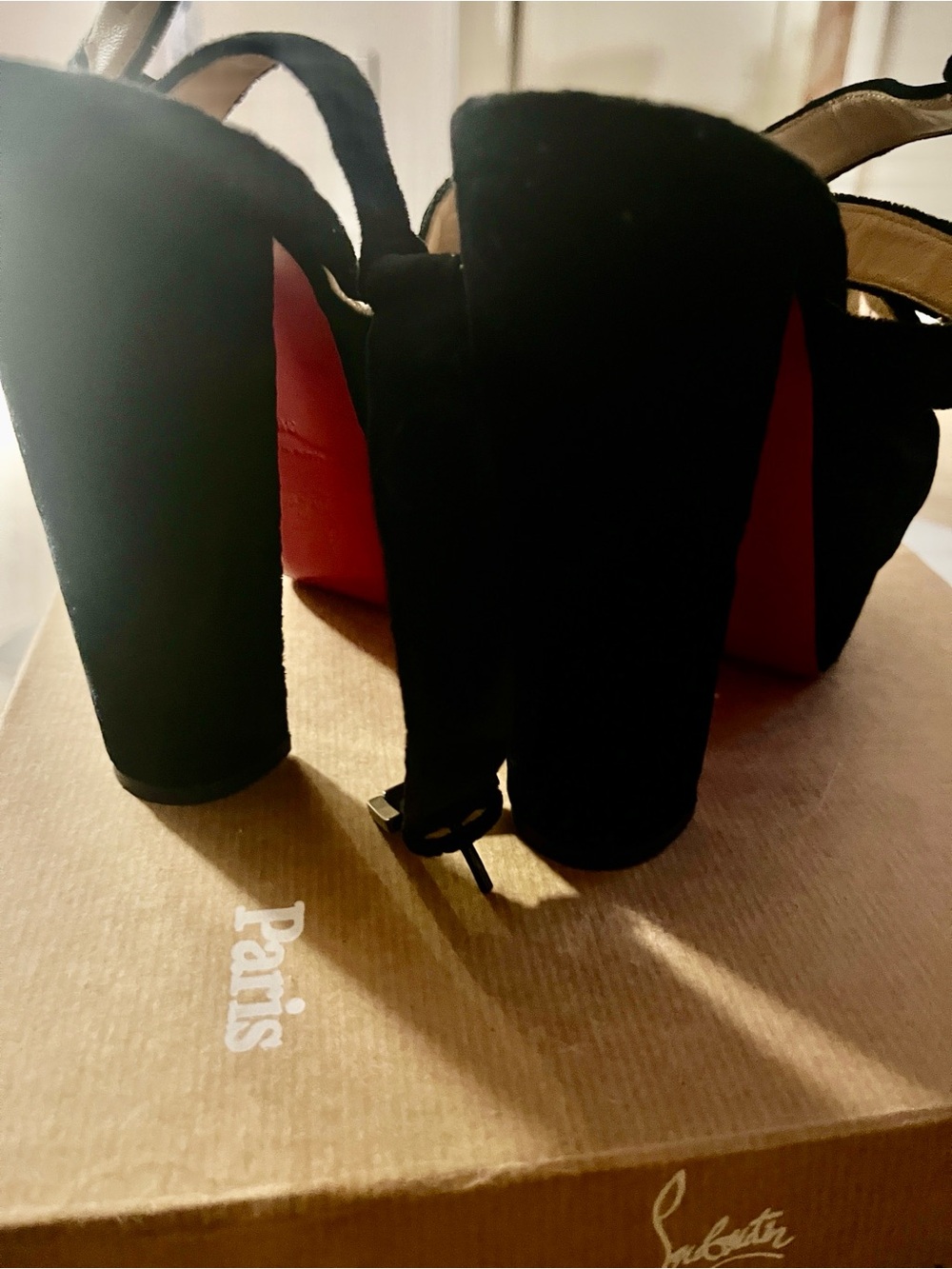 Christian Louboutin Black Suede Open-Toe Block Heel Sandals - Picture 5 of 7